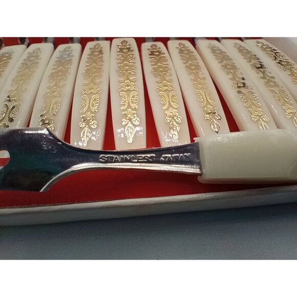 Little Fork Set 12 Piece Stainless Steel Ornate Gold Floral Handles Vintage 4 In - Picture 11 of 16